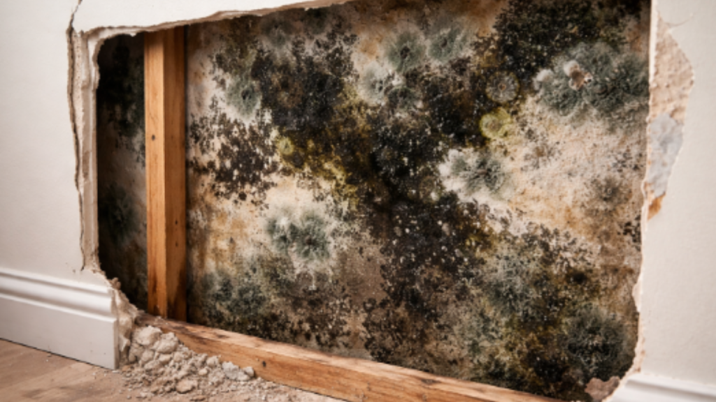 An image of mold inside a wall.