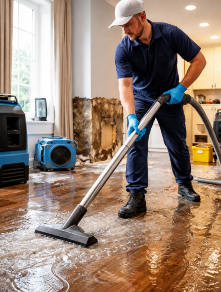 A professional restoring water damage